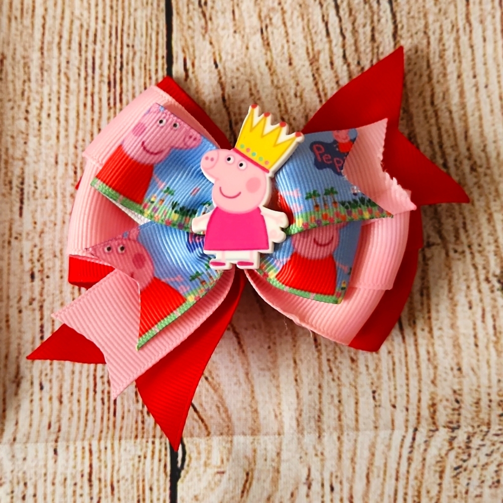 Pink/Red Peppa Pig bow